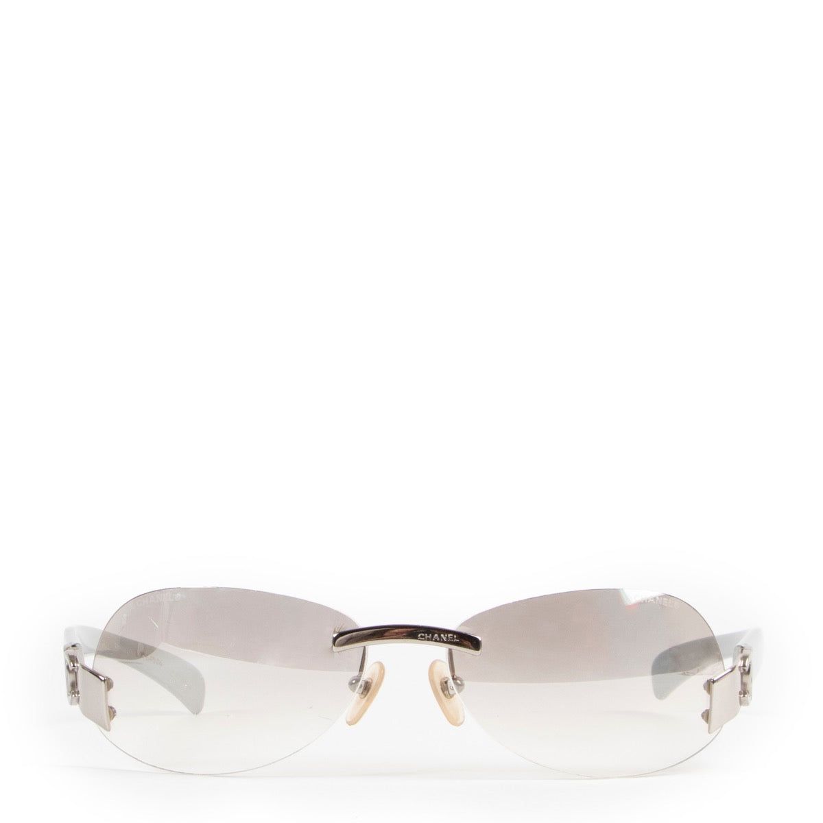shop authentic second hand vintage Chanel y2k Silver CC Rimless Sunglasses at Labellov for best price