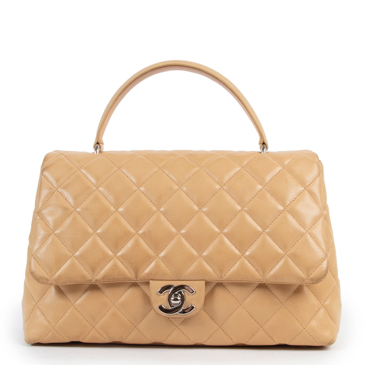Shop safe online 100% authentic second hand Chanel Beige Quilted Lambskin Coco Top Handle at the right price at Labellov in Antwerp.
