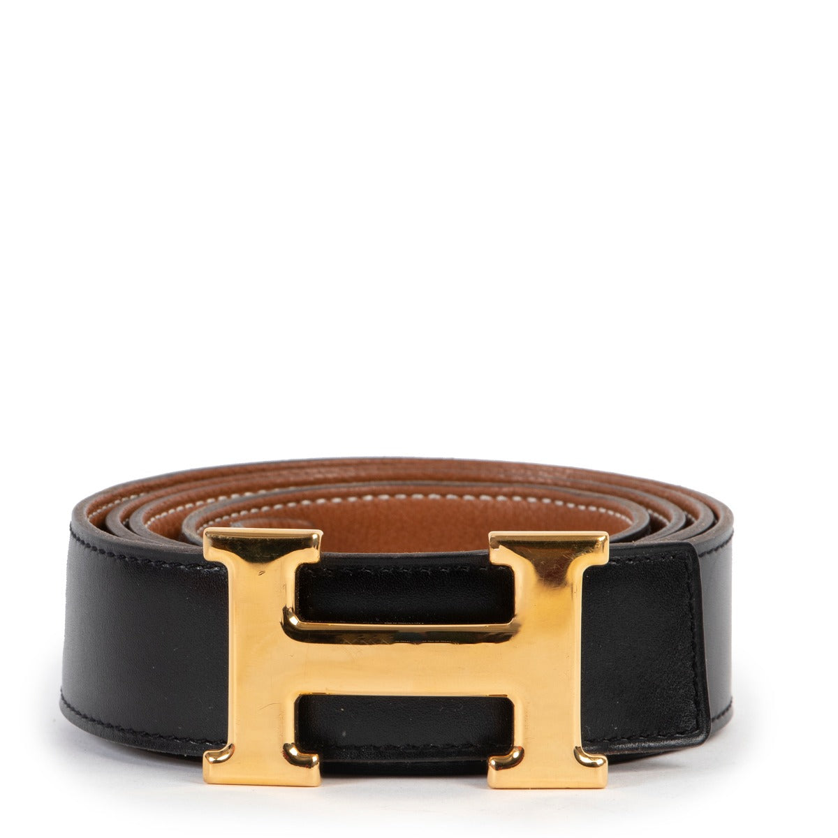 Original Hermès Black Leather Belt in good condition on Labellov Luxury vintage site with 2nd hand designer goods