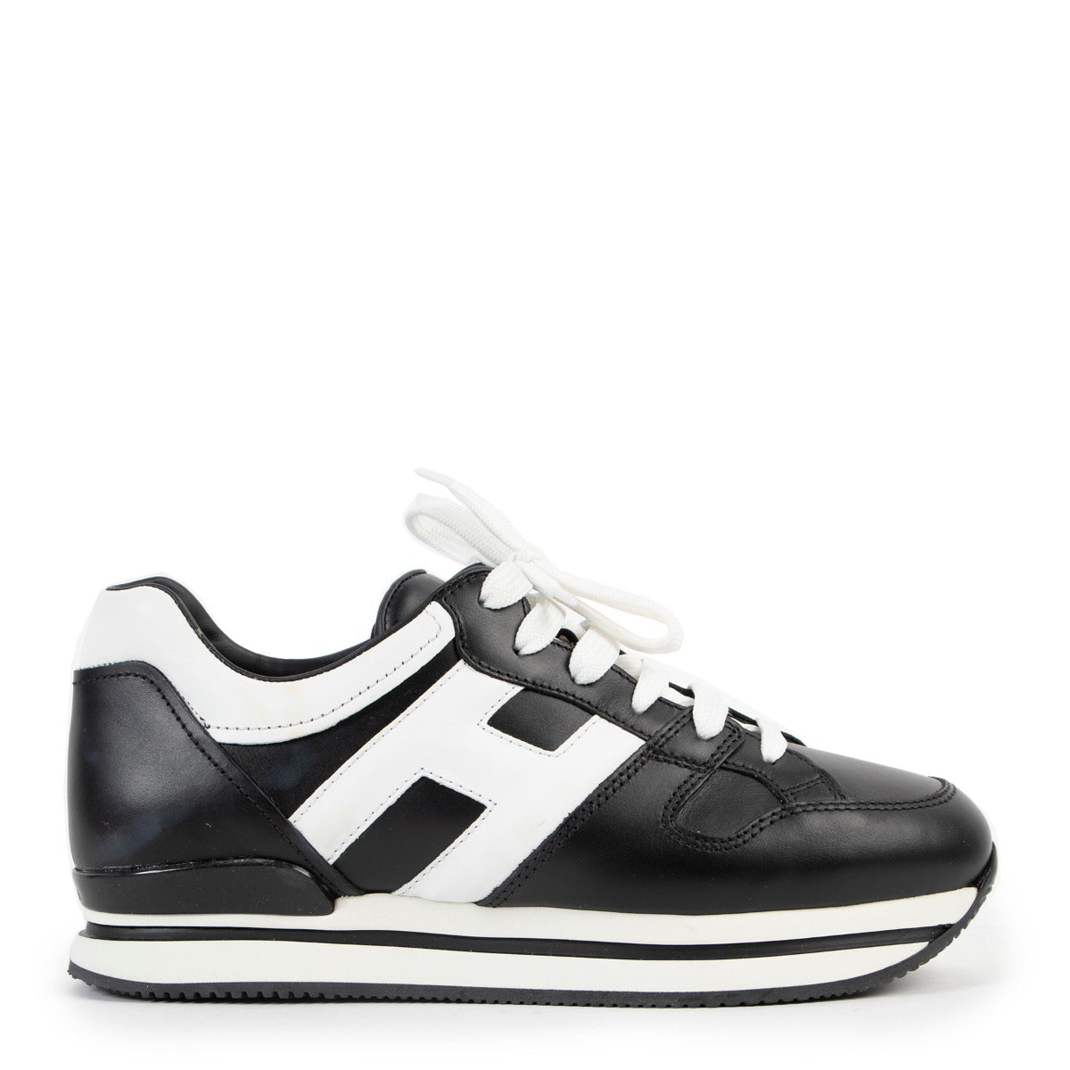 Preloved Hogan Black and White Leather Sneakers in good condition now for sale