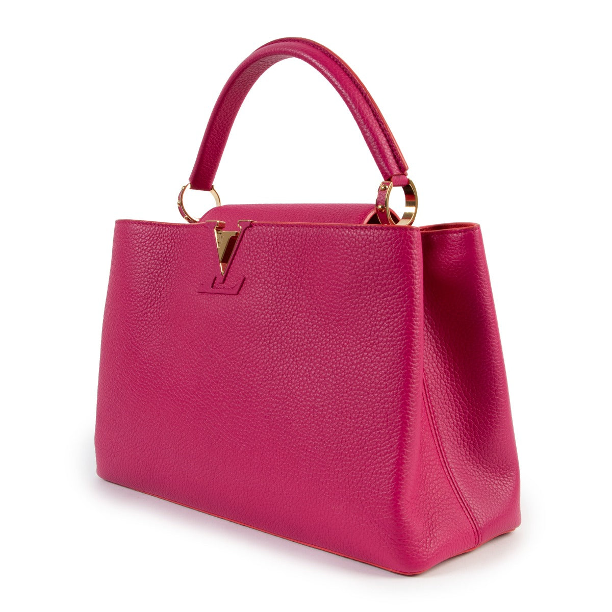 shop safe online at Labellov Louis Vuitton Taurillon Capucines MM Hibiscus Pink