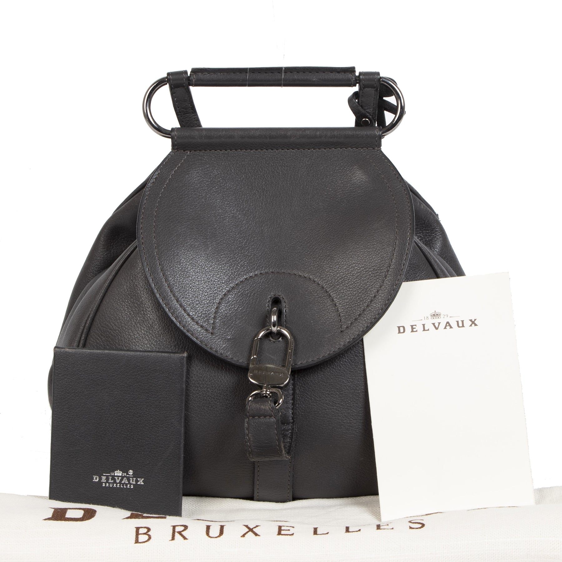 Authentic secondhand Delvaux Cerceau PM Steel Grey backpack designer bags luxury vintage webshop designer backpacks safe secure online shopping