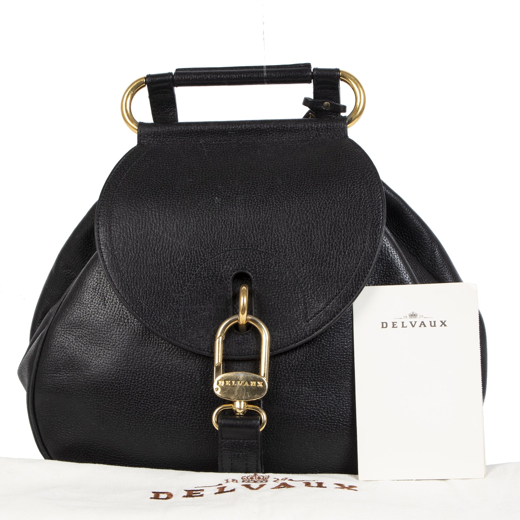 Authentic secondhand Delvaux Cerceau GM Black Jumping Leather Bag designer bags luxury vintage webshop fashion safe secure online shopping worldwide shipping