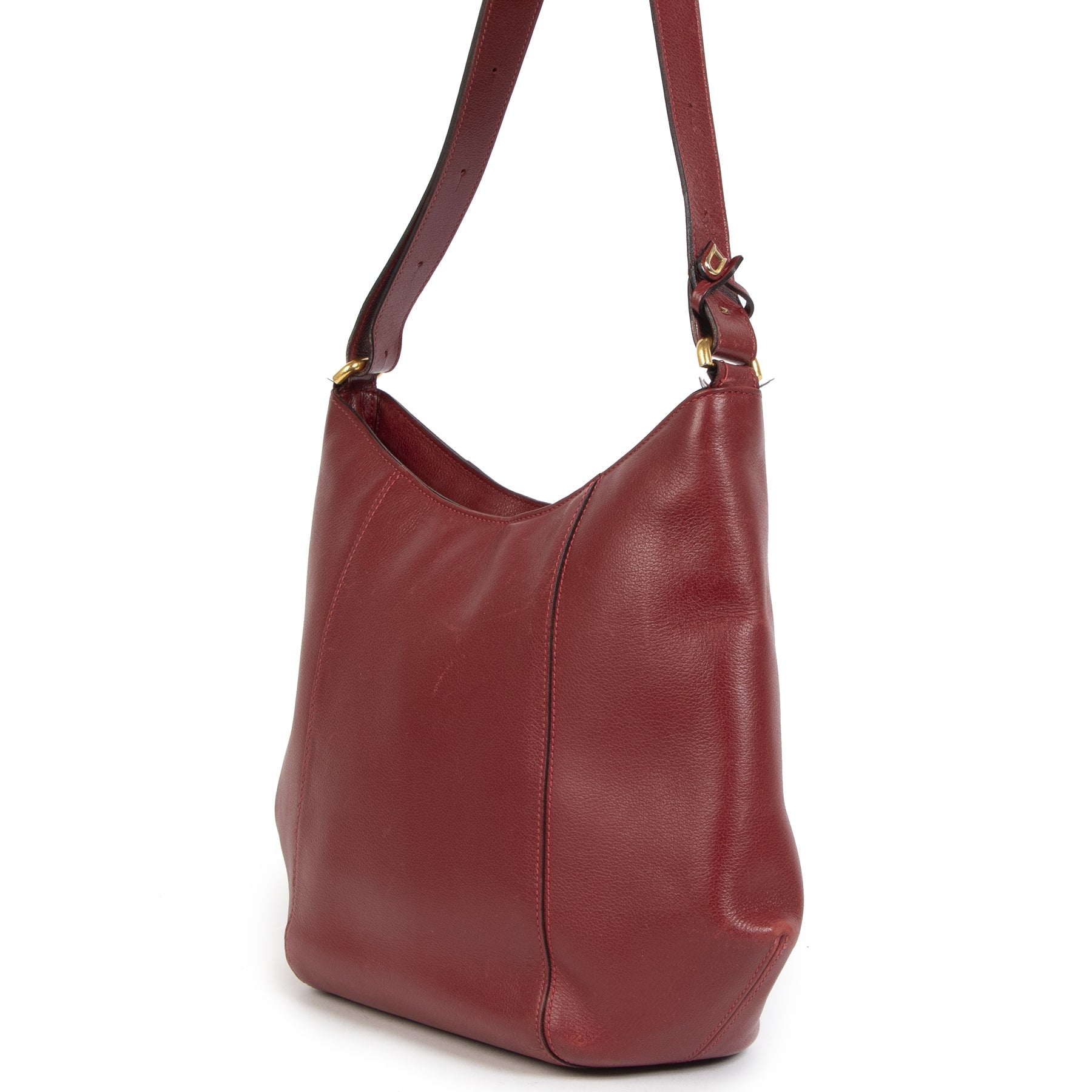 Authentieke Tweedehands Delvaux Dark Red Souhait Jumping Shoulder Bag juiste prijs veilig online shoppen luxe merken webshop winkelen Antwerpen België mode fashion