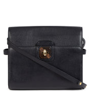 Delvaux Black Leather Wooden turnlock bag