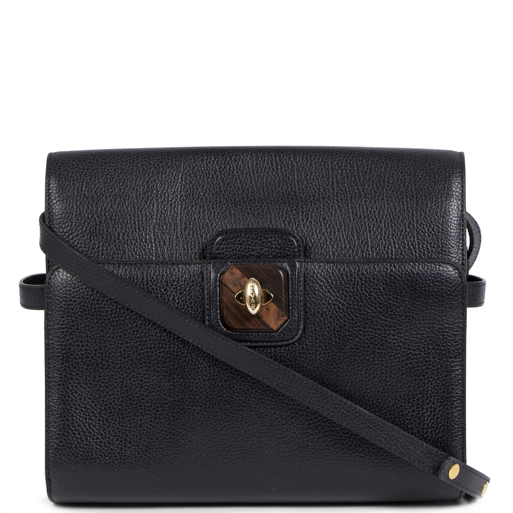 Delvaux Black Leather Wooden turnlock bag