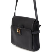 Delvaux Black Leather Wooden turnlock bag