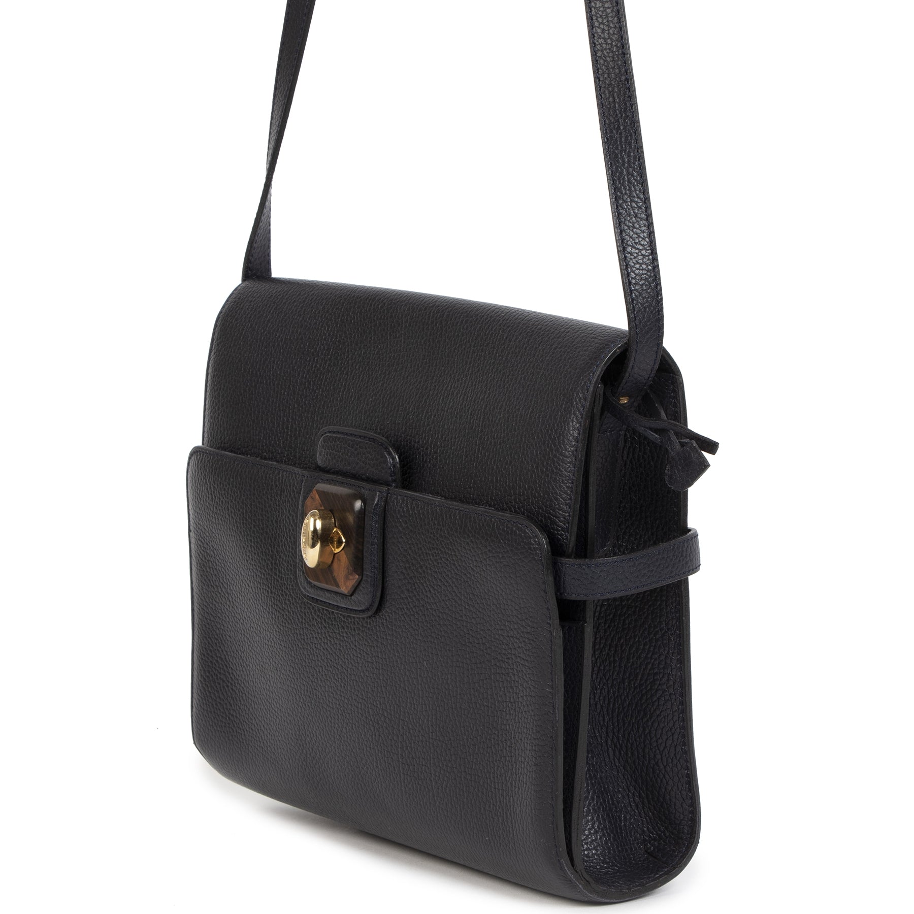 Delvaux Black Leather Wooden turnlock bag