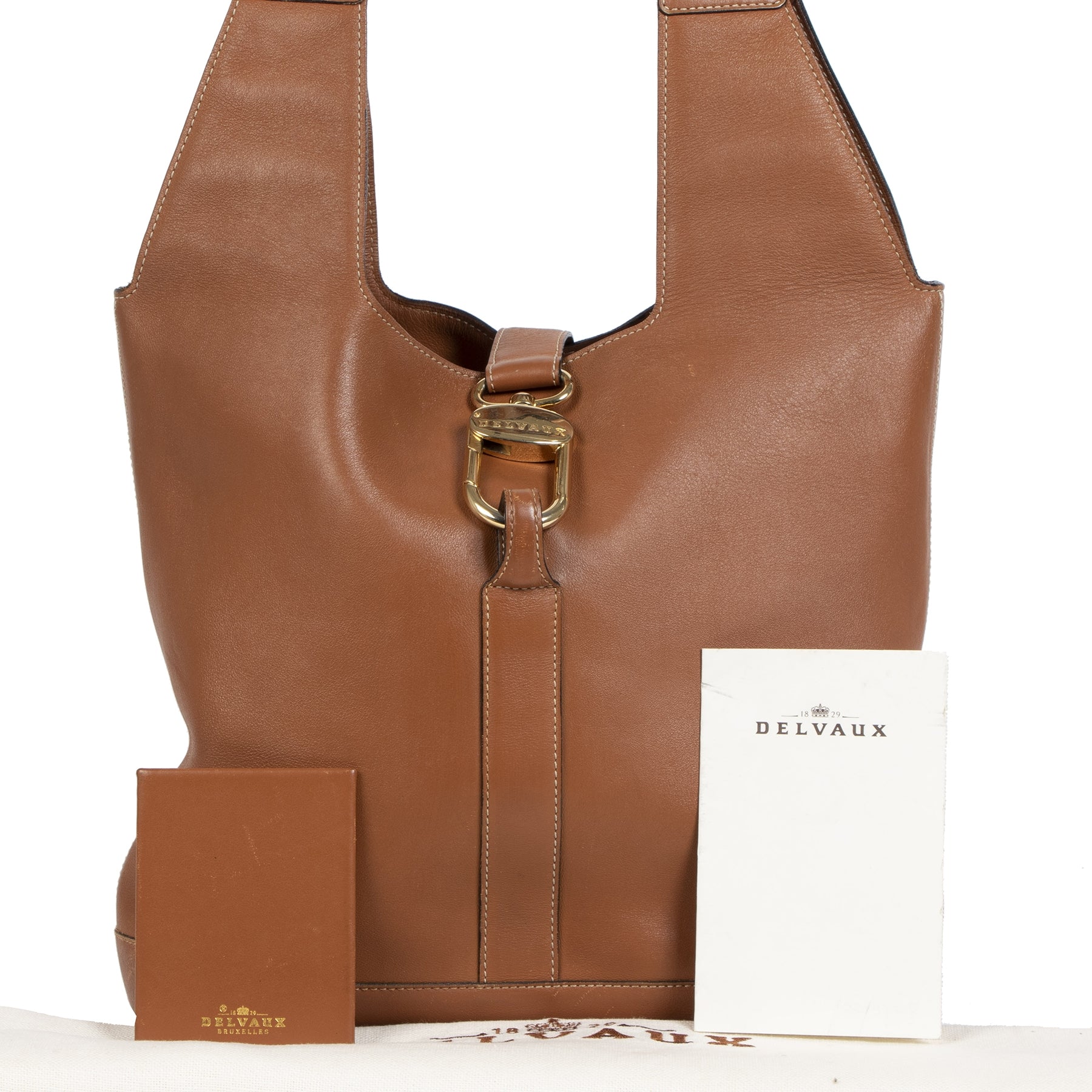 Authentic secondhand Delvaux Cognac Leather Liaison Shoulder Bag designer bags designer accessories luxury vintage webshop safe secure online shopping fashion worldwide shipping
