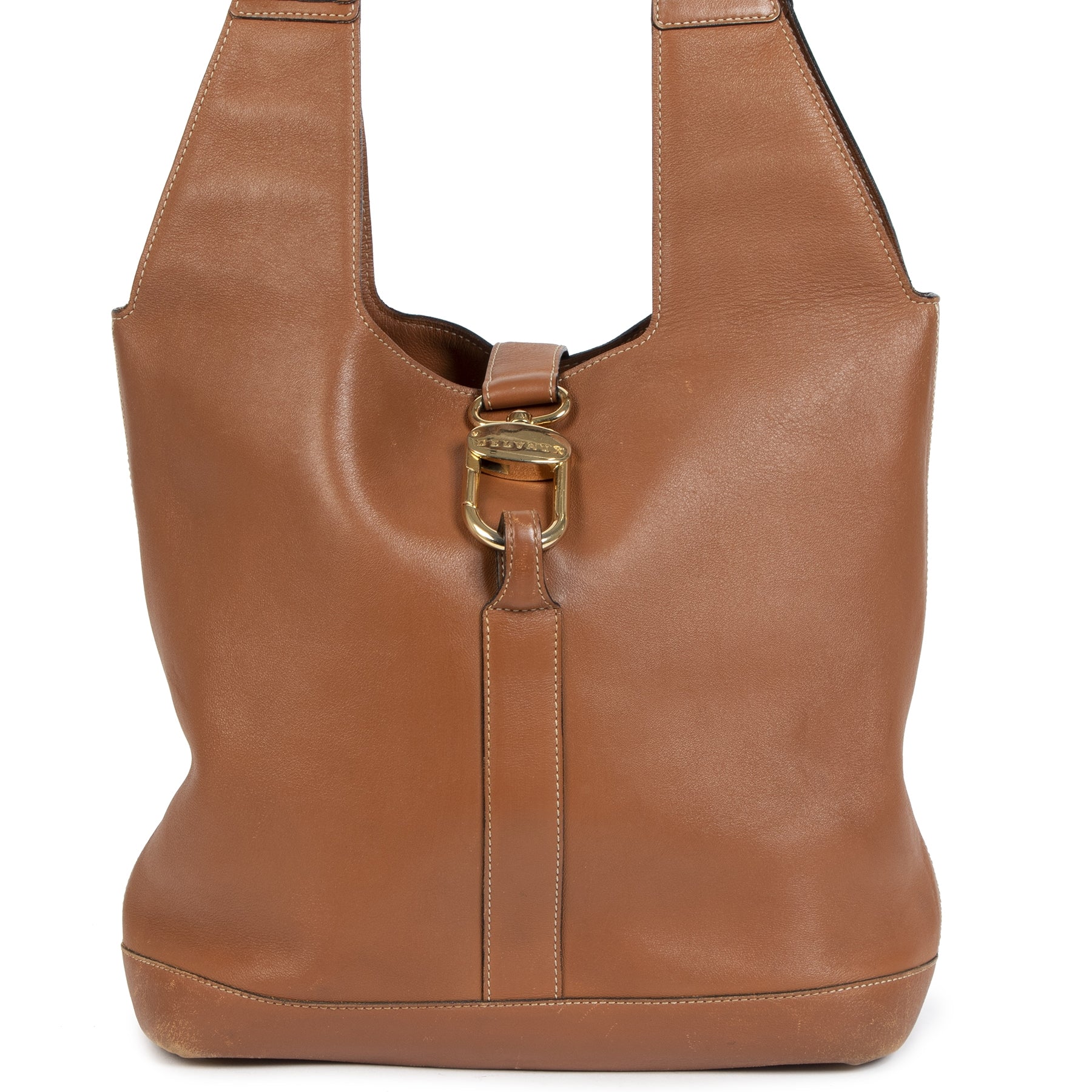 Authentieke Tweedehands Delvaux Cognac Leather Liaison Shoulder Bag juiste prijs veilig online shoppen luxe merken webshop winkelen Antwerpen België mode fashion
