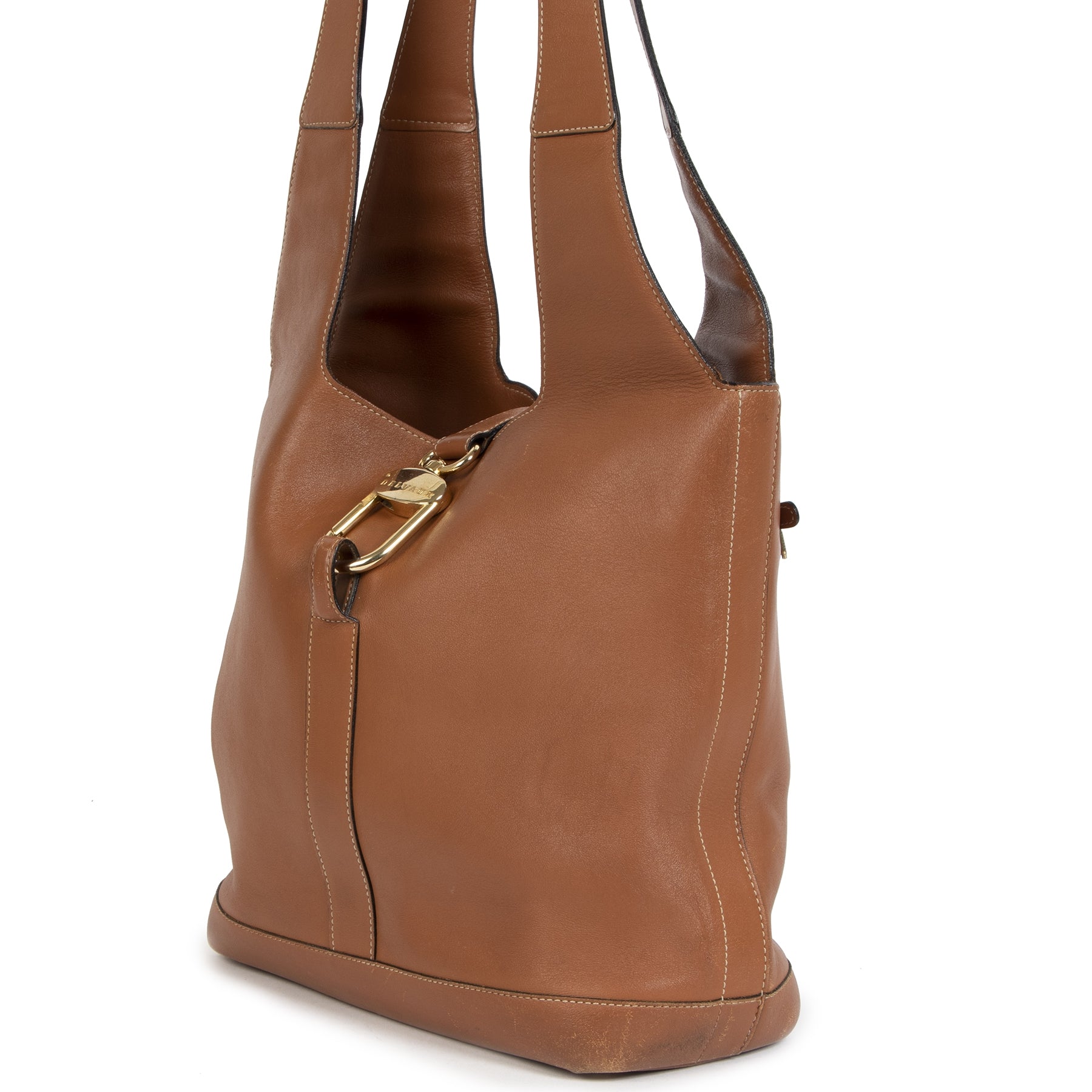 Authentieke Tweedehands Delvaux Cognac Leather Liaison Shoulder Bag juiste prijs veilig online shoppen luxe merken webshop winkelen Antwerpen België mode fashion