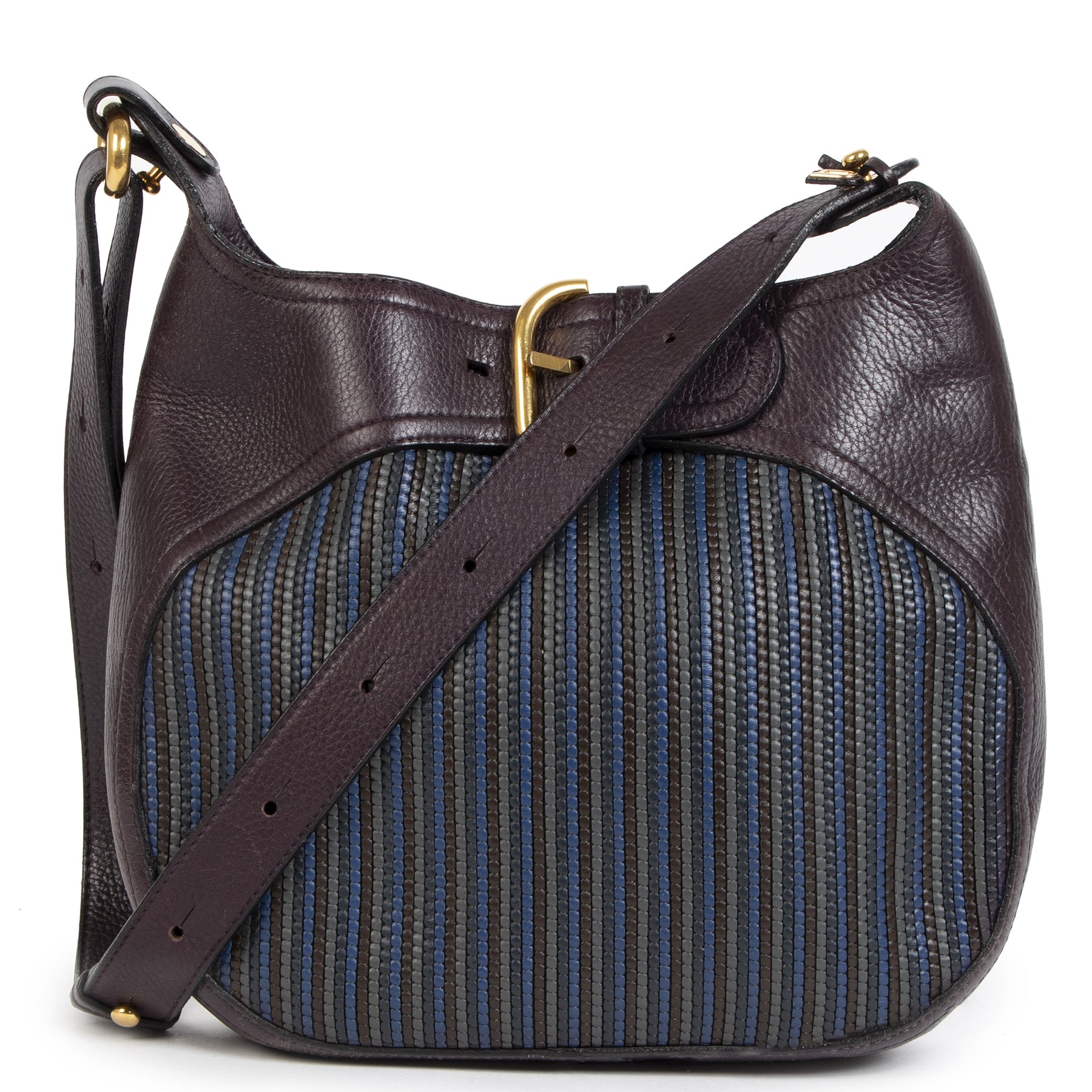 Authentieke Tweedehands Delvaux Brown & Blue Chardonnay Toile de Cuir Bag juiste prijs veilig online shoppen luxe merken webshop winkelen Antwerpen België mode fashion