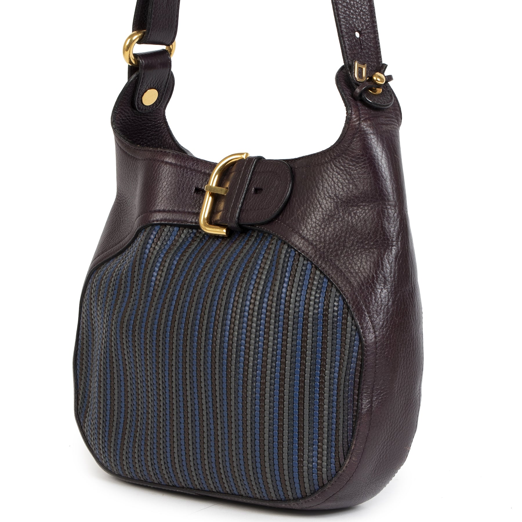Authentic secondhand Delvaux Brown & Blue Chardonnay Toile de Cuir Bag designer bags luxury vintage webshop safe secure online shopping fashion worldwide shipping