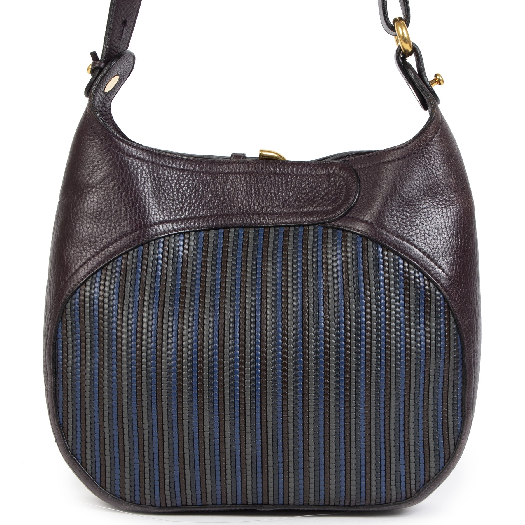 Authentieke Tweedehands Delvaux Brown & Blue Chardonnay Toile de Cuir Bag juiste prijs veilig online shoppen luxe merken webshop winkelen Antwerpen België mode fashion