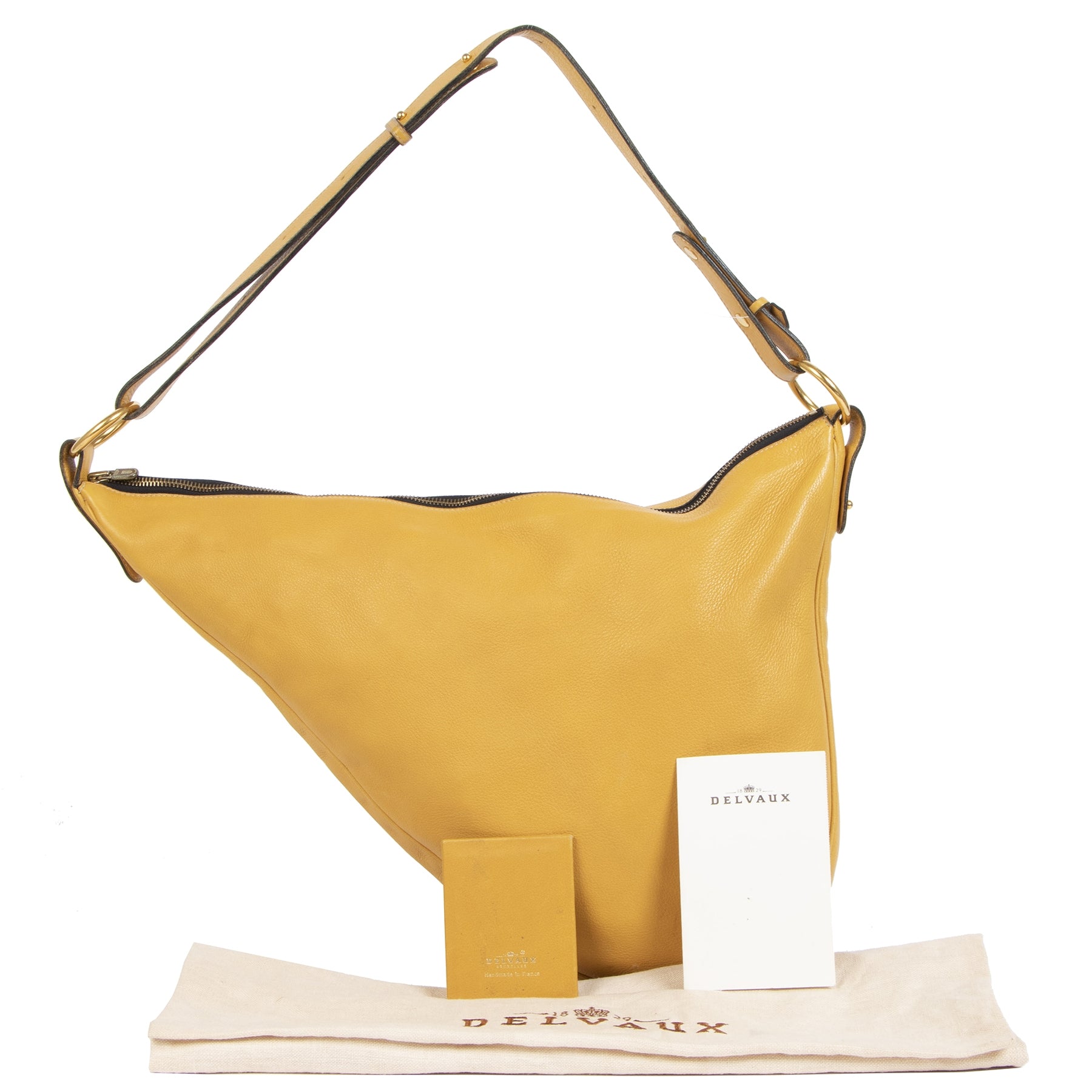 Authentieke Tweedehands Delvaux Ochre Yellow Sling Leather Bag juiste prijs veilig online shoppen luxe merken webshop winkelen Antwerpen België mode fashion