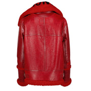 Shop safe online at Labellov in Antwerp, Brussels and Knokke this 100% authentic second hand Balenciaga Red Leather Bombardier Oversized Shearling Jacket - Size 34