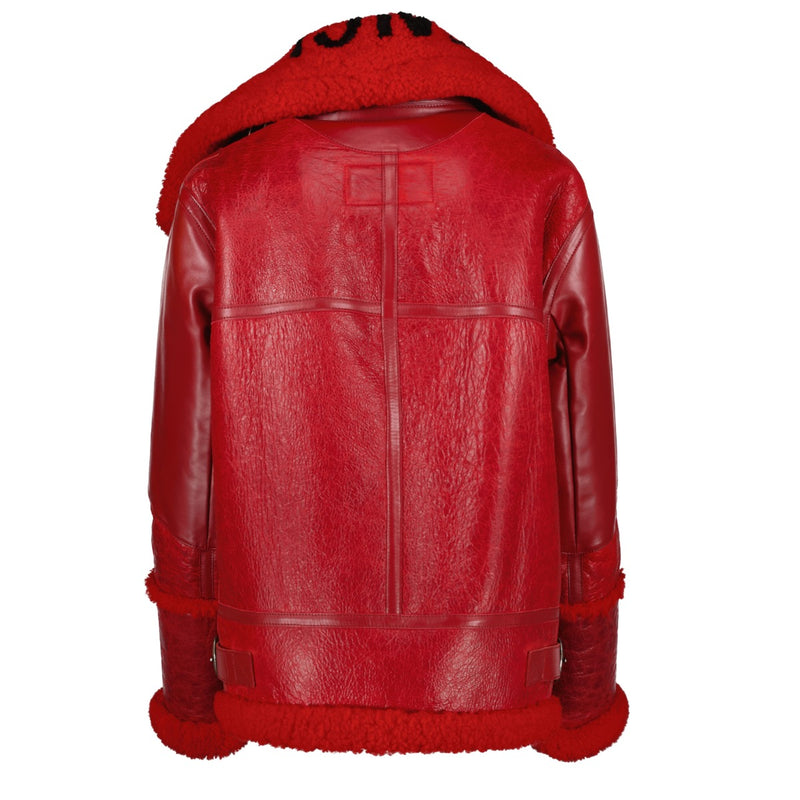 Shop safe online at Labellov in Antwerp, Brussels and Knokke this 100% authentic second hand Balenciaga Red Leather Bombardier Oversized Shearling Jacket - Size 34