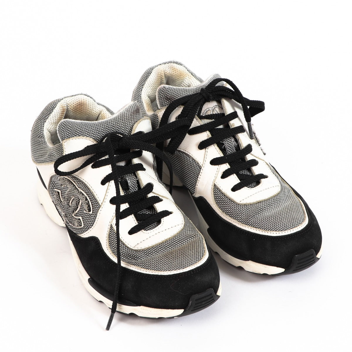 Chanel Black And White Leather Suede Sneaker