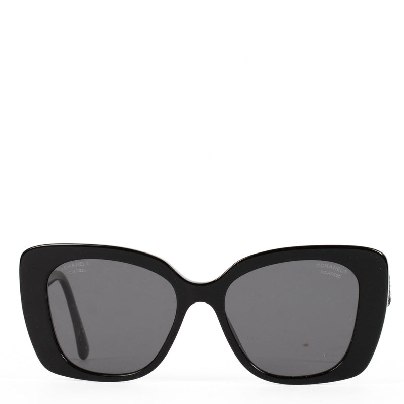 Chanel Black Rhinestone Logo Sunglasses