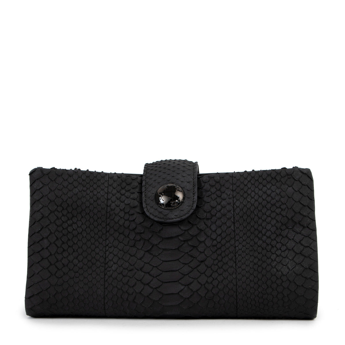 Chanel Black Python Multiflap Clutch Bag available online for the best price at Labellov