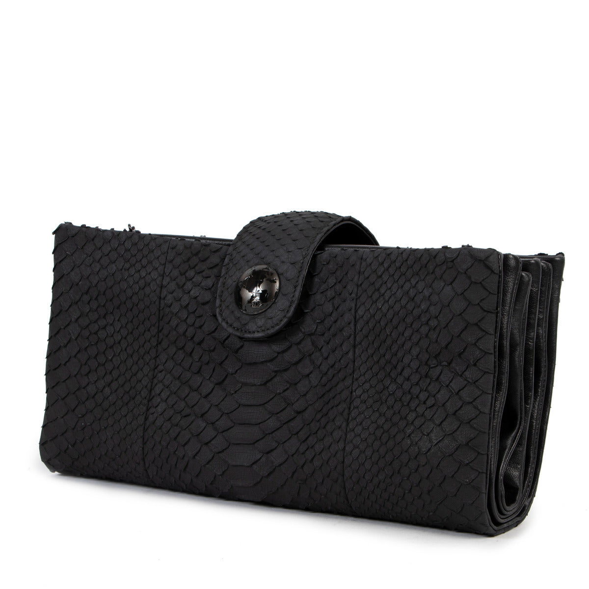 Chanel Zwarte Python Multiflap Clutch Tas