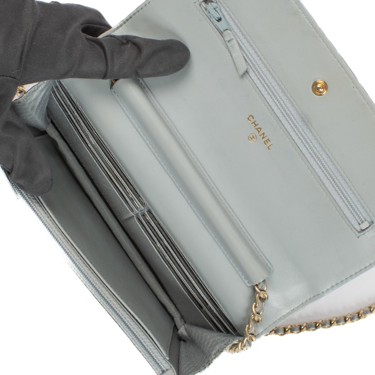shop 100% authentic second hand Chanel Blue Python Leather Wallet On Chain on Labellov.com