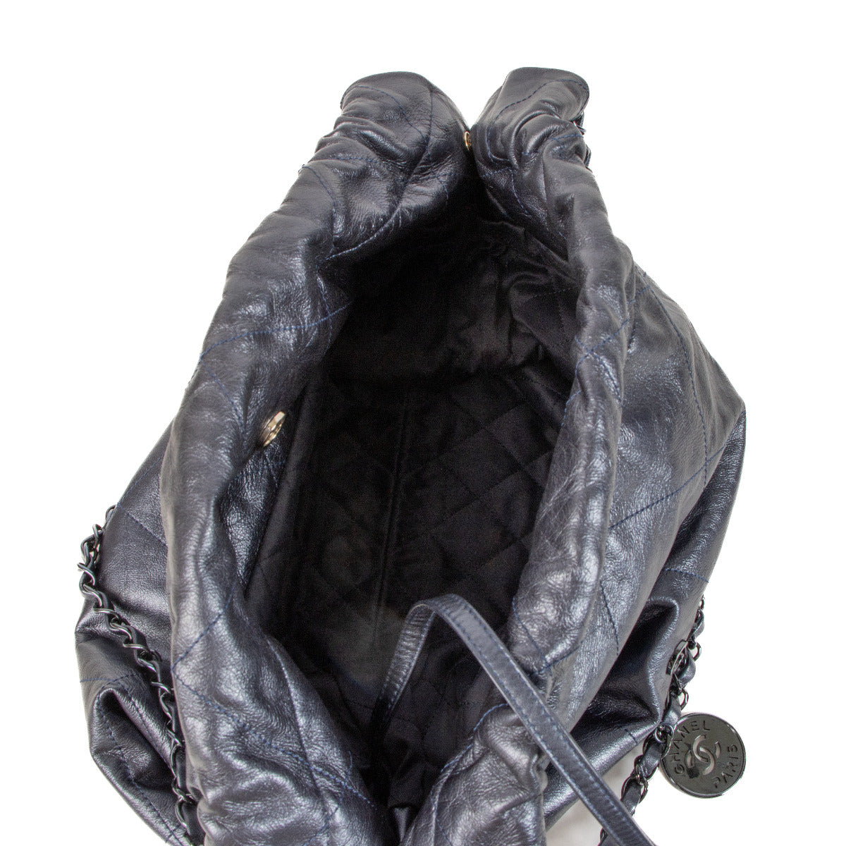 Chanel Metallic Blauwe 22 Schoudertas