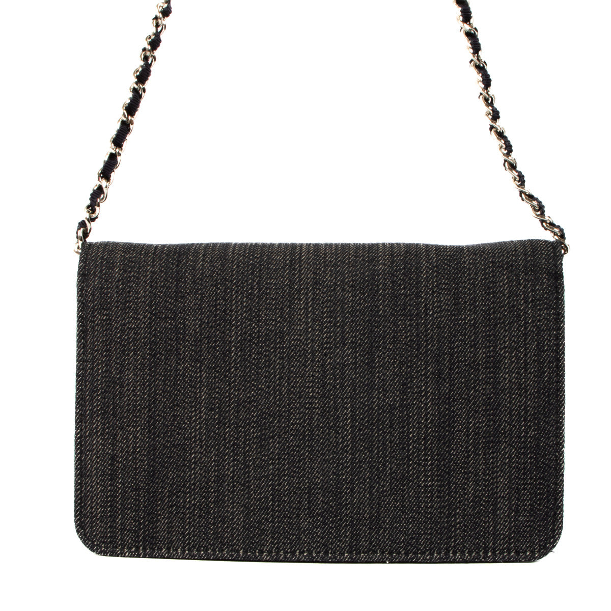 Sac porte-cartes/portefeuille à chaîne Chanel en jean bleu 31 Rue Cambon