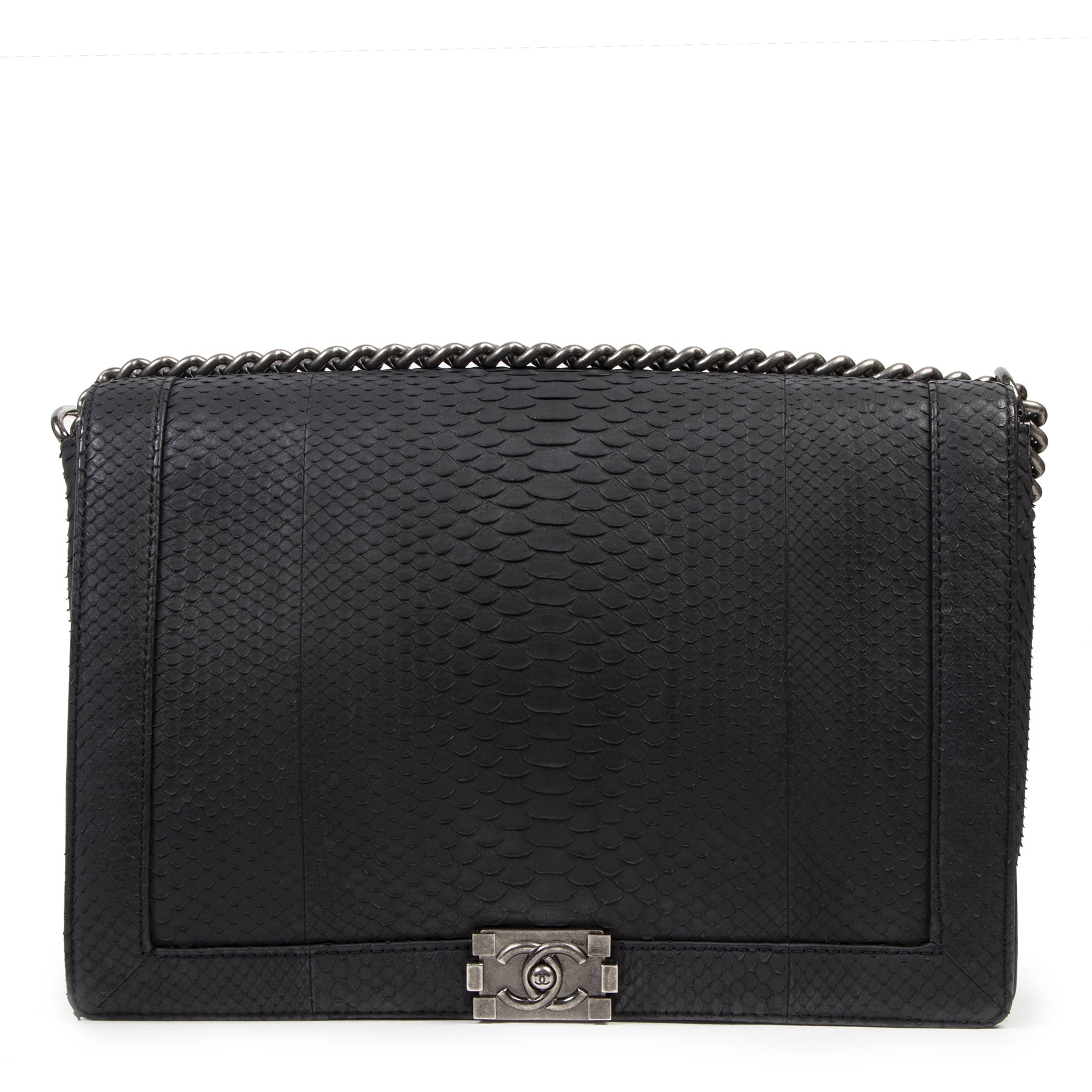 Authentic second-hand vintage Chanel Boy XL Python Flap Bag buy online webshop LabelLOV