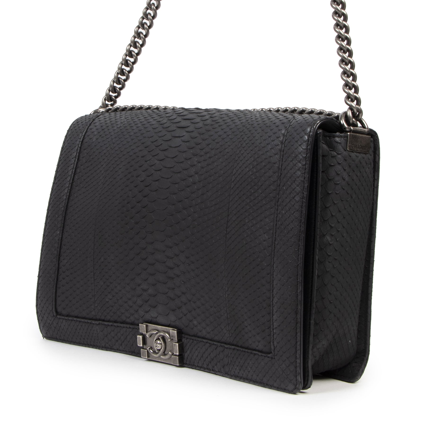 Authentic second-hand vintage Chanel Boy XL Python Flap Bag buy online webshop LabelLOV