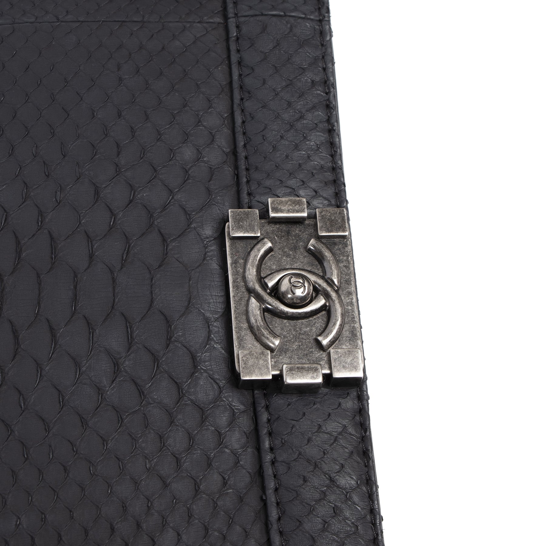 Authentic second-hand vintage Chanel Boy XL Python Flap Bag buy online webshop LabelLOV