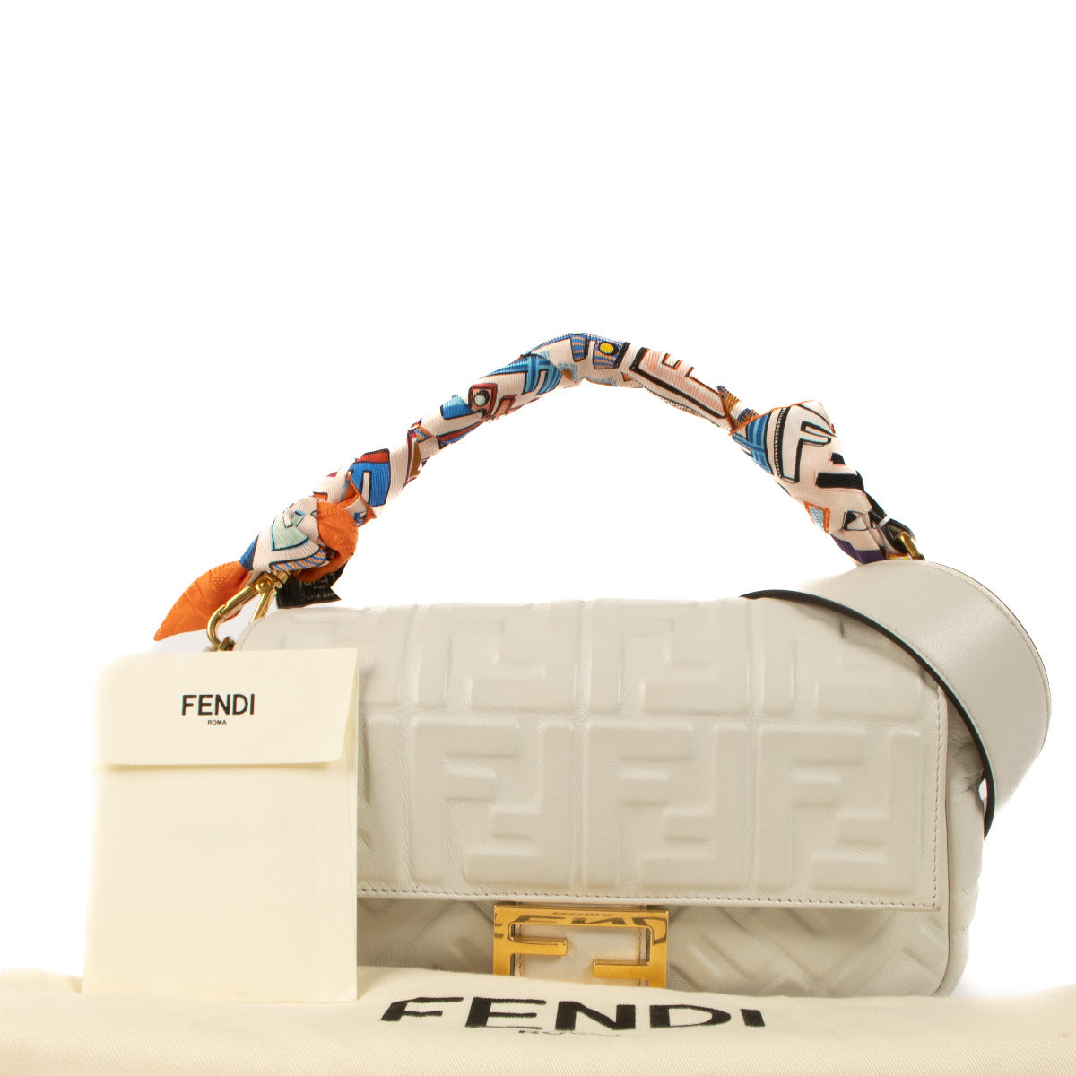 Fendi White Leather Baguette Shoulder Bag