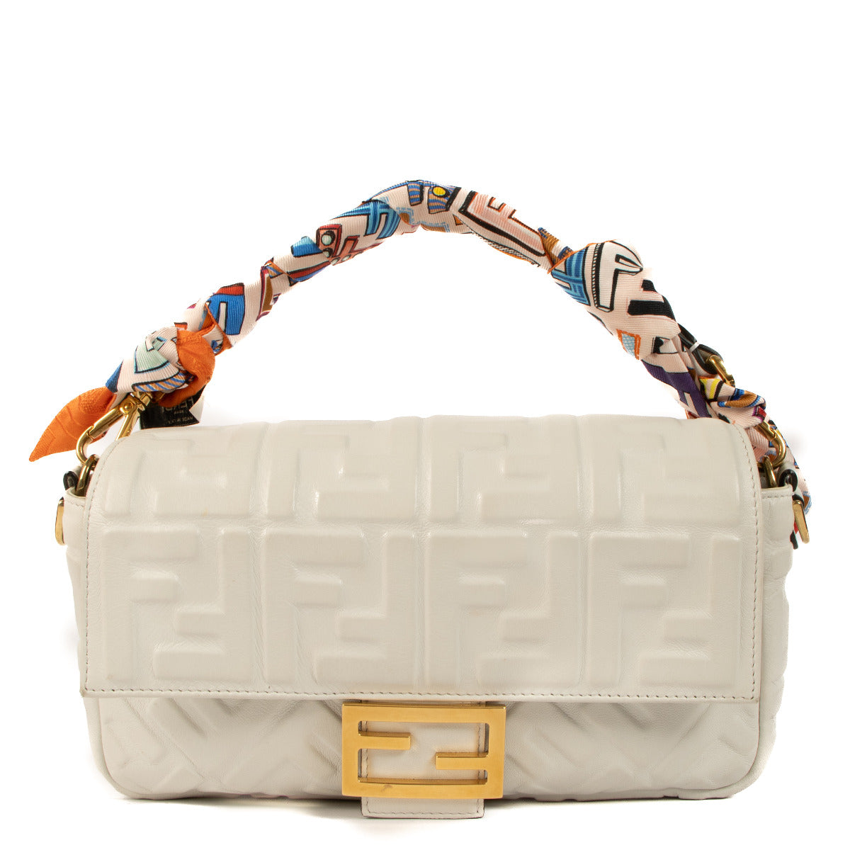 Fendi White Leather Baguette Shoulder Bag