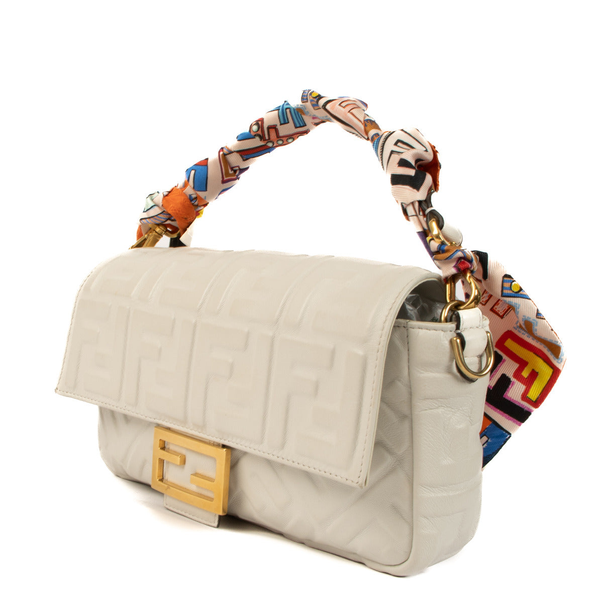 Fendi White Leather Baguette Shoulder Bag