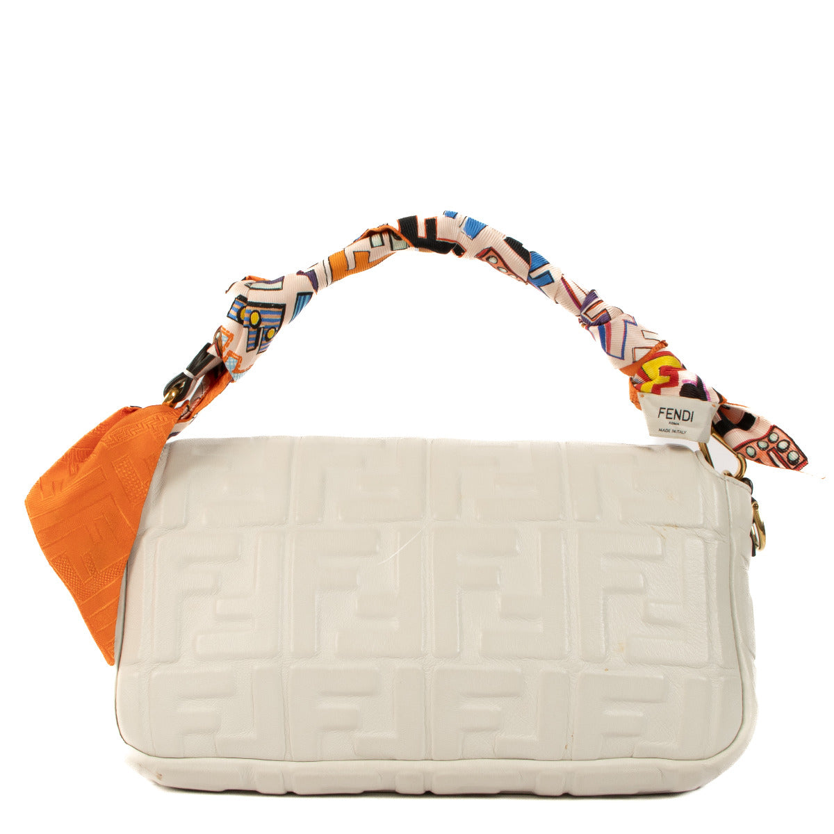 Fendi White Leather Baguette Shoulder Bag
