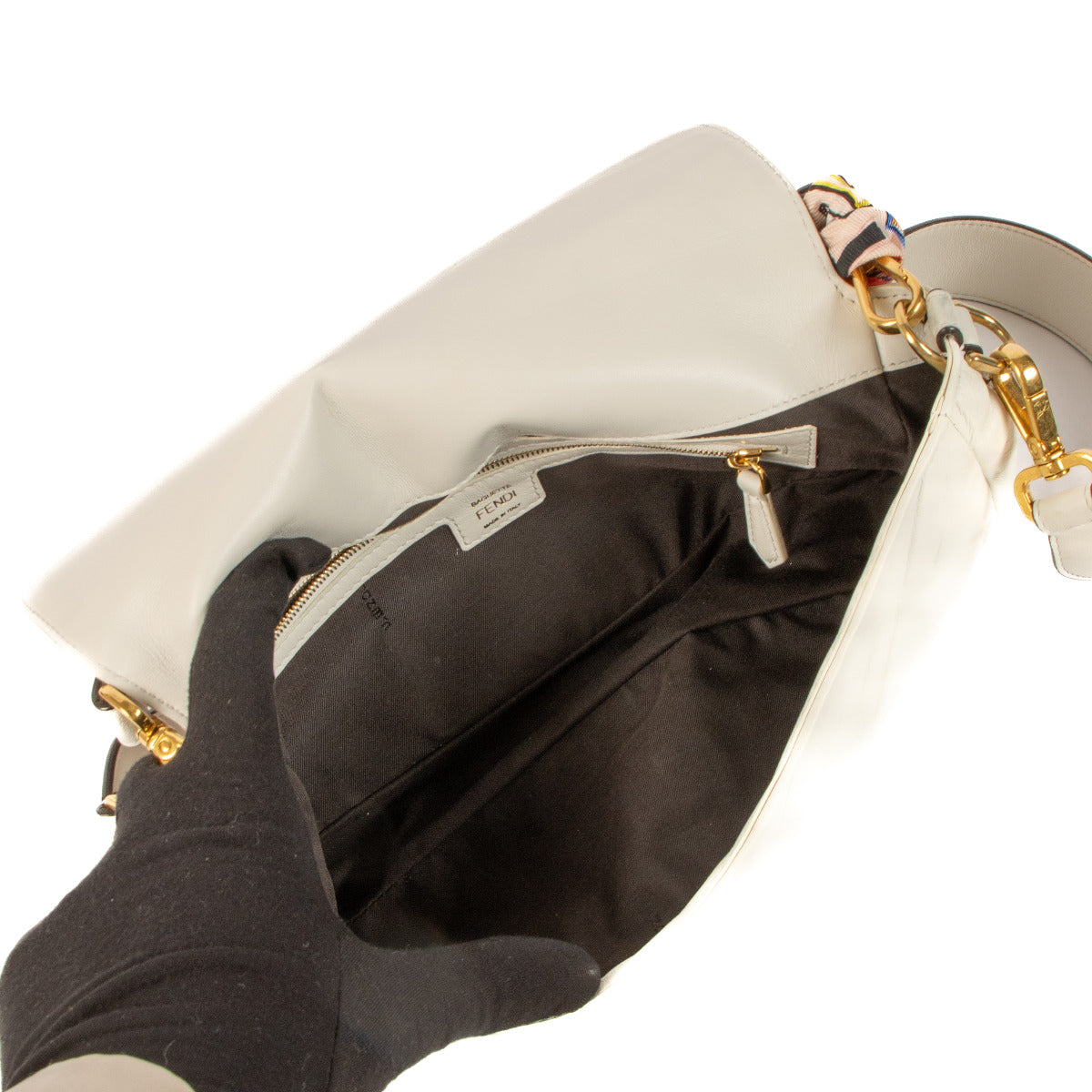Fendi White Leather Baguette Shoulder Bag
