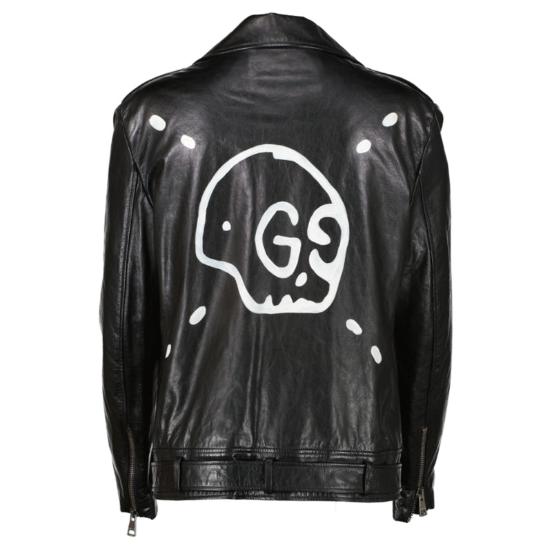 Gucci Black GG Skull Leather Biker Jacket