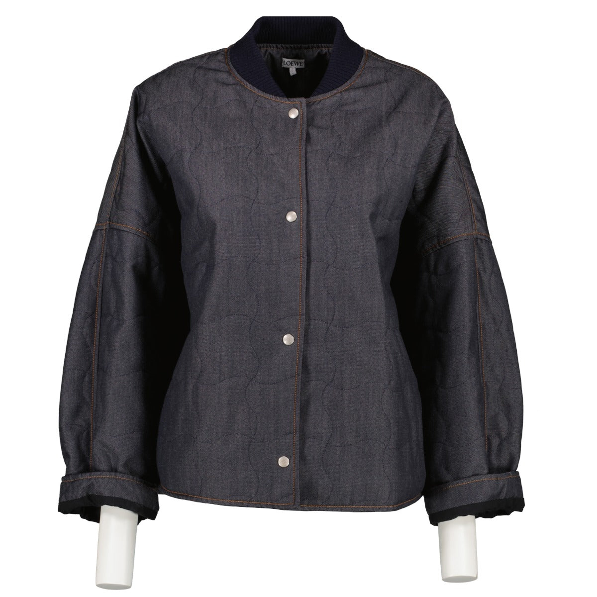 Shop safe online at Labellov in Antwerp, Brussels and Knokke this 100% authentic second hand Loewe Blue Quilted Wool Chambray Jacket - Size 34