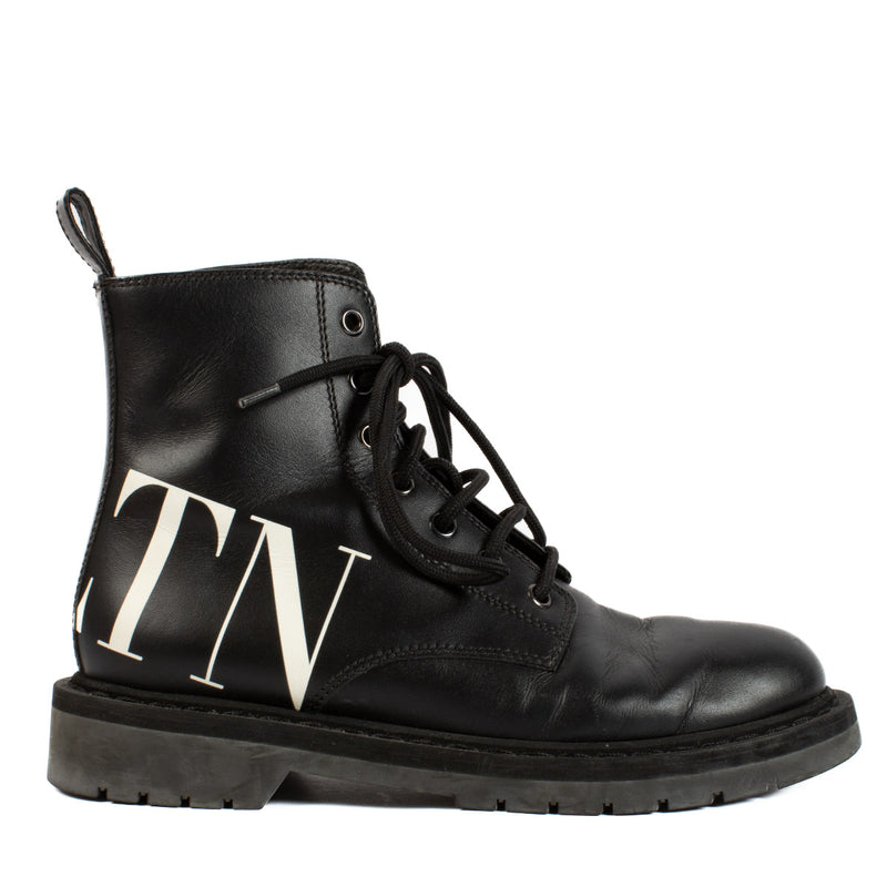 Valentino Garavani Black Logo Lace-Up Combat Boots - size 37