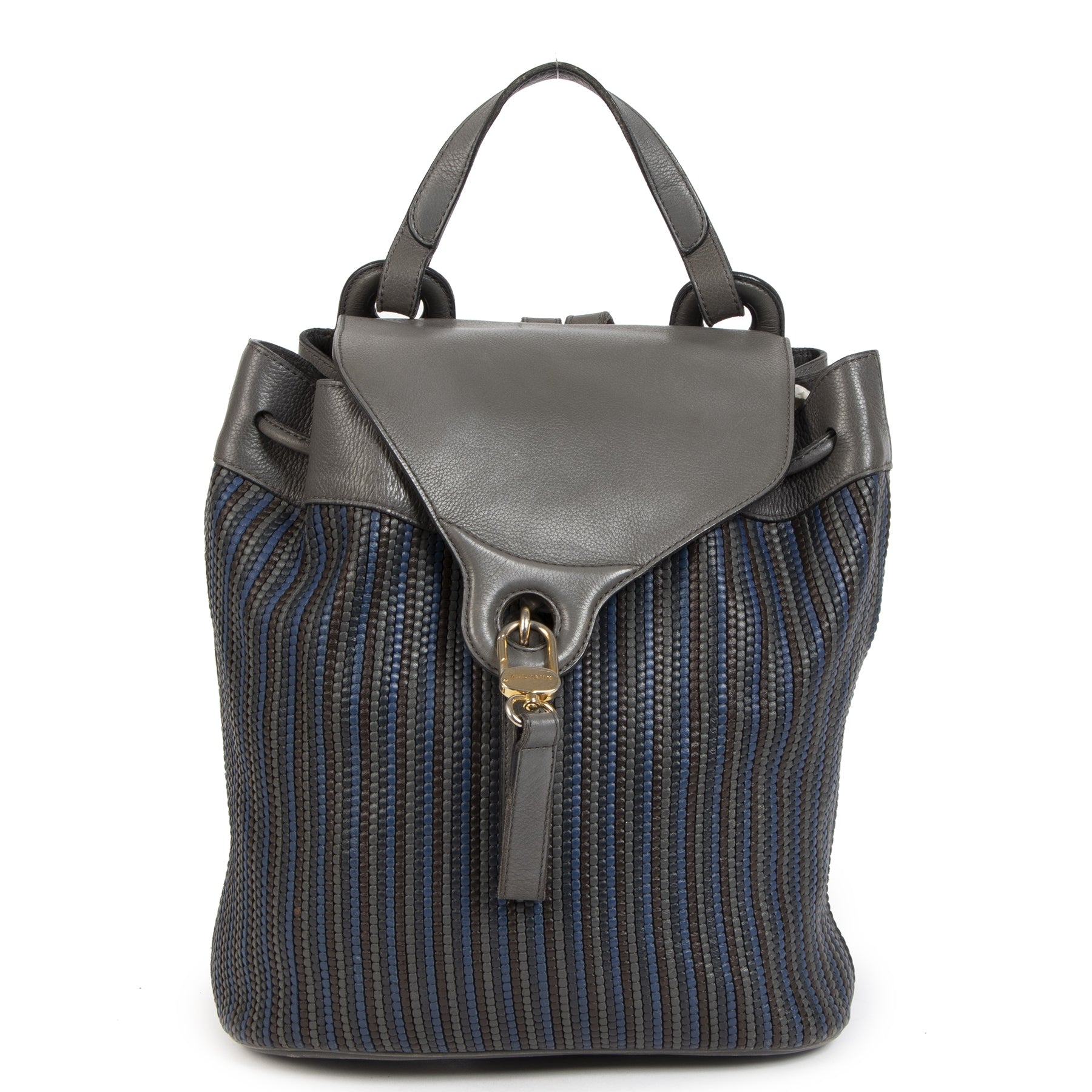 Authentieke Delvaux Toile De Cuir Blue Grey Backpack tweedehands aan de juiste prijs online in alle veiligheid LabelLOV luxe merken Antwerpen België