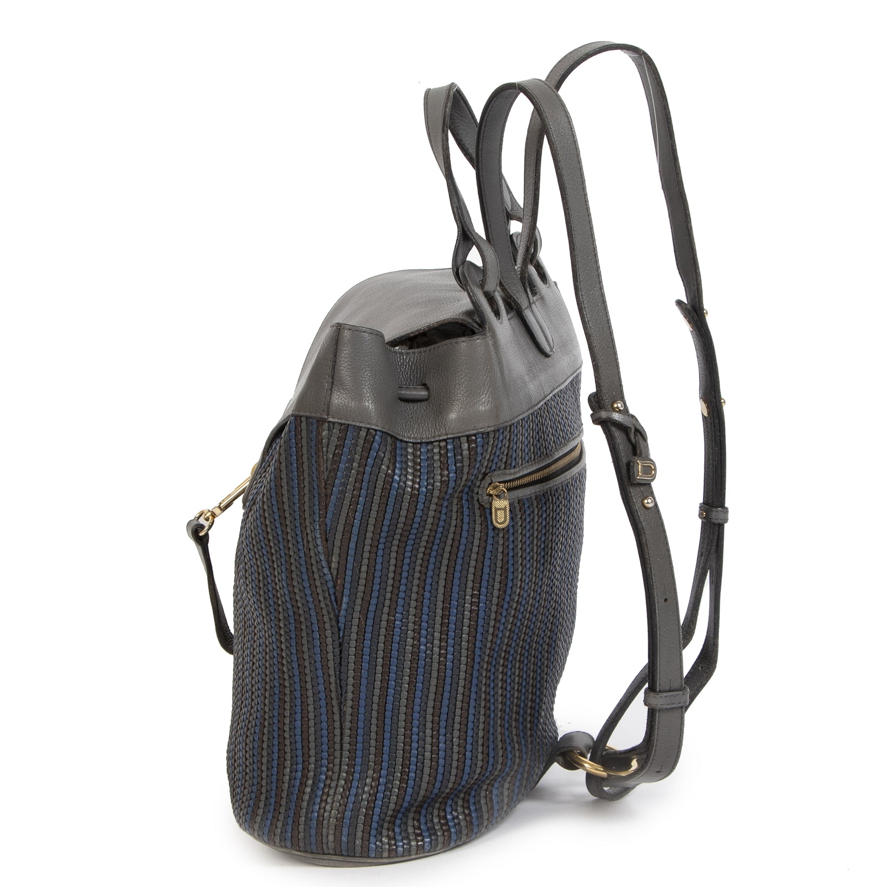 Authentieke Delvaux Toile De Cuir Blue Grey Backpack tweedehands aan de juiste prijs online LabelLOV in alle veiligheid luxe merken winkelen Antwerpen België
