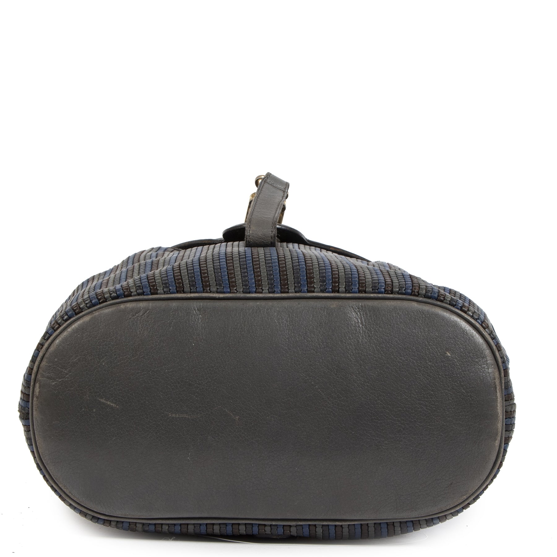 Authentic Delvaux Toile De Cuir Blue Grey Backpack d'occasion a un bon prix en toute sécurité magasin en ligne LabelLOV marque de lux Anvers Belgique