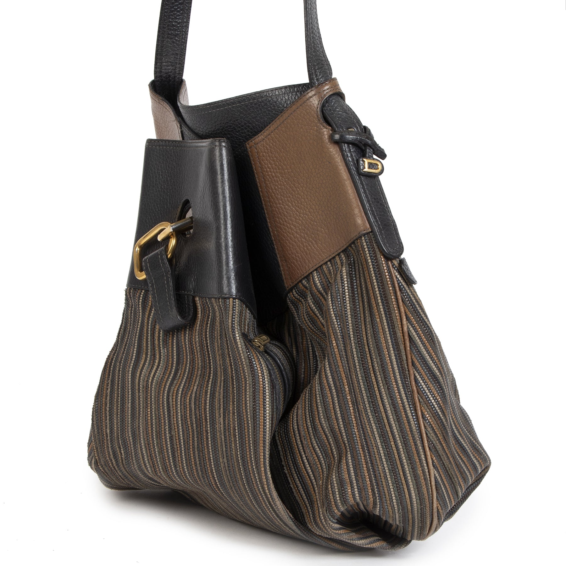 Authentic Delvaux Brown Toile De Cuir Faust Bag d'occasion au bon prix en ligne LabelLOV en toute sécurité marque de lux Anvers Belgique