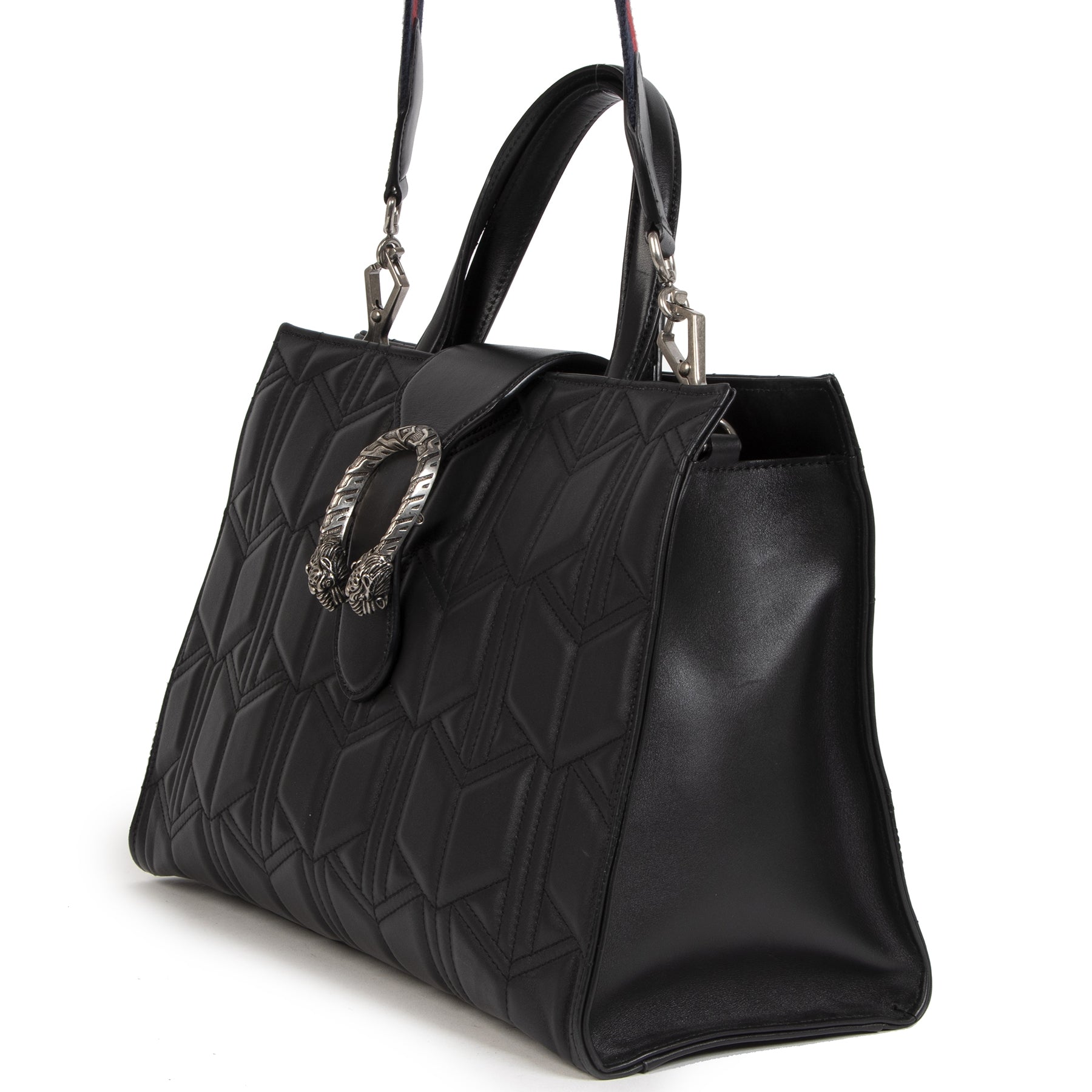 Authentic secondhand Gucci Black Dionysus Top Handle Bag + Web Strap designer bags designer accessories vintage webshop safe secure online shopping worldwide shipping