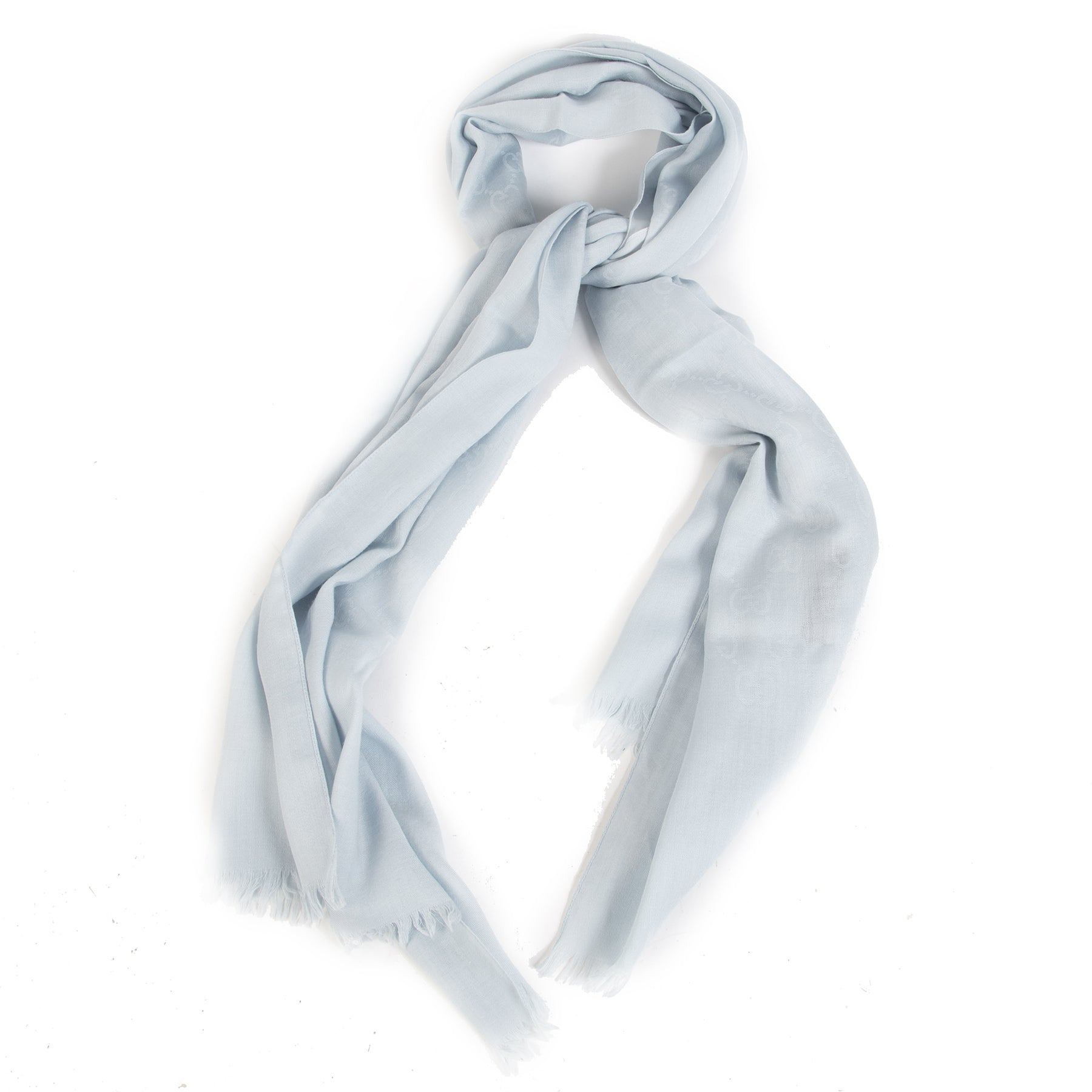 Gucci Pastelblauw Wol Zijde GG Guccissima Sjaal