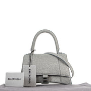 Exclusive and sold out collectors Balenciaga Hourglass Small Silver Glitter Bag for the best price at Labellov secondhand luxury