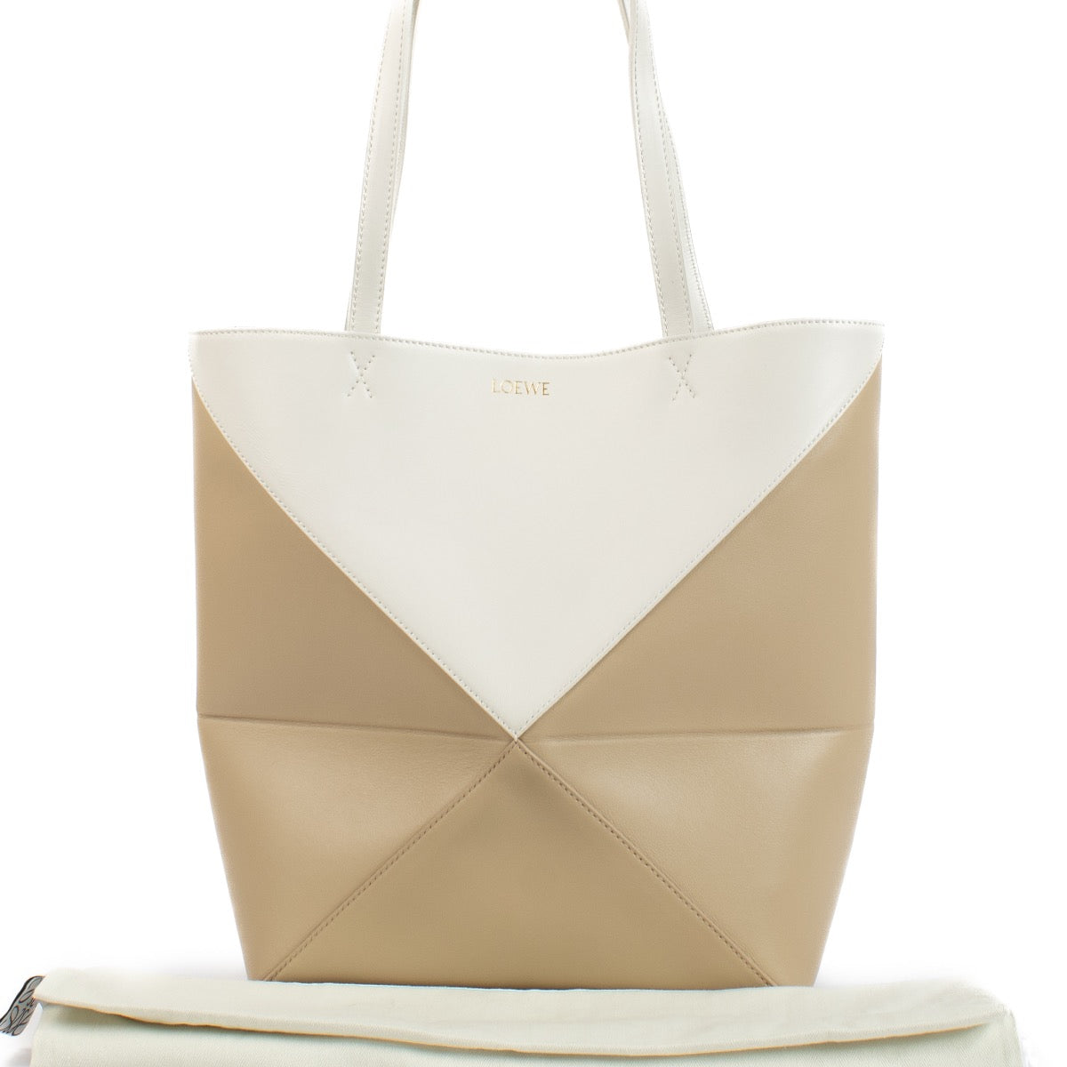 Shop safe online at Labellov in Antwerp and Knokke this 100% authentic second hand Loewe Beige Calfskin Puzzle Fold Tote Bag