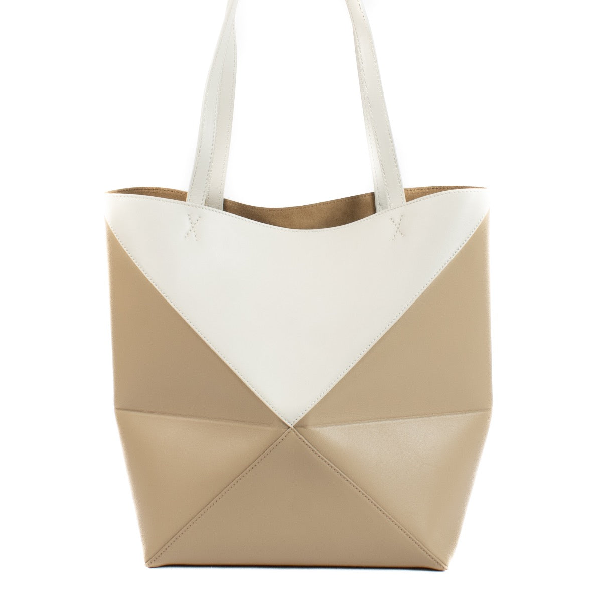 Shop safe online at Labellov in Antwerp and Knokke this 100% authentic second hand Loewe Beige Calfskin Puzzle Fold Tote Bag