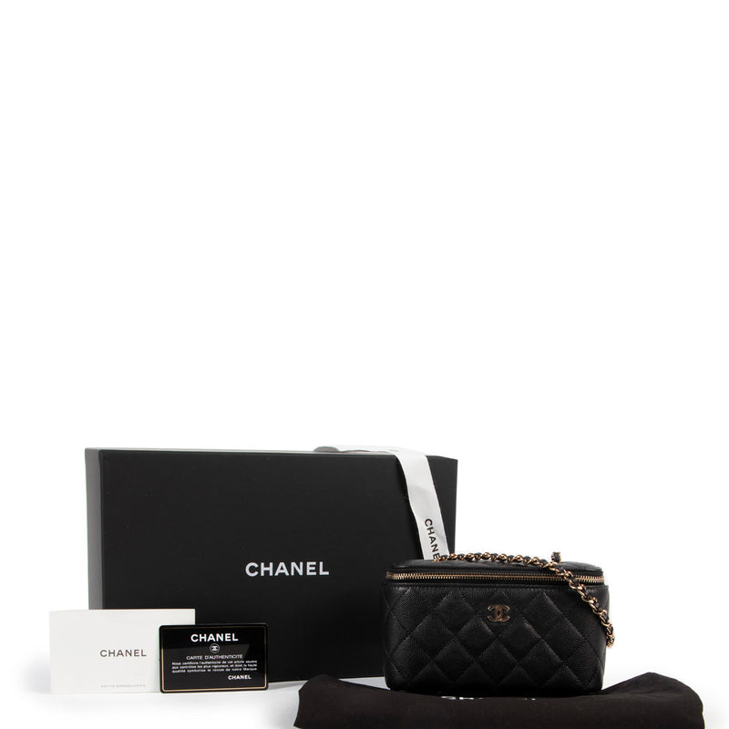 Chanel Black Caviar Classic Long Vanity With Chain Bag