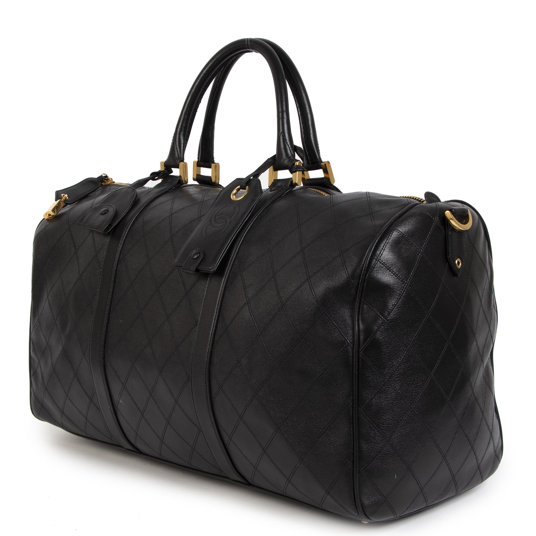 Authentieke tweedehands vintage Chanel Vintage Boston Travel Bag koop online webshop LabelLOV